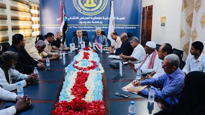 فريق التوجيه والرقابة الرئاسي يعقد اجتماعاً مشتركاً مع تنفيذية انتقالي حضرموت ومنسقية الجامعة بالمحافظة